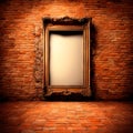 Grunge background with the texture of old brick wall with an empty carved frame from a mirror or painting, creating space for text Royalty Free Stock Photo