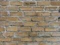 Grunge background of tiled bricks, soft colors. Closeup yellow brick wall texture bright plaster wall and blocks road Royalty Free Stock Photo