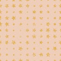 Seamless aged golden stars on soft pink background