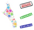 Grunge Bahamas Badges and Multi-Colored Virus Andros Island of Bahamas Map Mosaic