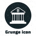 Grunge Bank building icon isolated on white background. Monochrome vintage drawing. Vector