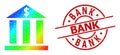 Grunge Bank Stamp Imitation and Lowpoly Rainbow Dollar Bank Icon with Gradient