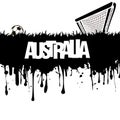 Grunge banner and word Australia with a soccer ball and gate