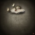 Grunge base with clouds, clock & paper butterflies