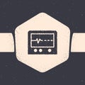 Grunge Beat dead in monitor icon isolated on grey background. ECG showing death. Monochrome vintage drawing. Vector Royalty Free Stock Photo