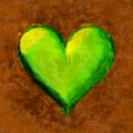 Grunge beautiful big brush strokes green heart on brown background Royalty Free Stock Photo