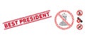 Grunge Best President Line Stamp with Mosaic No King Icon