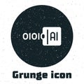 Grunge Binary code icon isolated on white background. Monochrome vintage drawing. Vector
