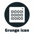 Grunge Binary code icon isolated on white background. Monochrome vintage drawing. Vector