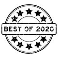 Grunge black best of 2020 word with star icon round rubber stamp on white background