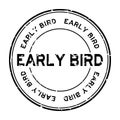 Grunge black early bird word round rubber stamp on white background