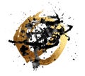 Grunge Black and Gold glitter color smear circle painting blots on white. Abstract glow shiny background Royalty Free Stock Photo