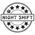 Grunge black night shift word with star icon round rubber stamp on white background