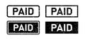 Grunge black Paid word rubber stamps set. Paid sign sticker set. Grunge vintage square label. Vector illustration Royalty Free Stock Photo