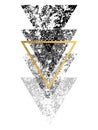 Grunge black shapes of triangles with gold triangle for logo de