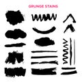 Grunge black stroke, ink brush texture, splash spot banner, element shape Royalty Free Stock Photo