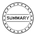 Grunge black summary word round rubber stamp on white background