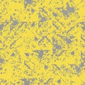 Grunge block print style geometric texture. Seamless vector pattern background with paint spatter. Yellow grey organic