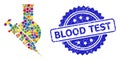 Grunge Blood Test Stamp Seal and Bright Colored Collage Vaccine Labs