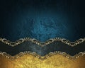 Grunge blue background with a black ribbon with gold pattern. Element for design. Template for design. copy space for ad brochure Royalty Free Stock Photo