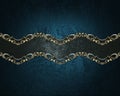 Grunge blue background with a black ribbon with gold pattern. Element for design. Template for design. copy space for ad brochure Royalty Free Stock Photo