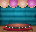 Grunge blue background with circus vintage tent and podium. Design for presentation, concert, show Royalty Free Stock Photo