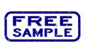 Grunge blue free sample word square rubber stamp on white background