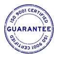 Grunge blue iso 9001 certified guarantee word round rubber stamp on white background Royalty Free Stock Photo