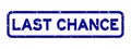 Grunge blue last chance word square rubber stamp on white background