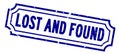 Grunge blue lost and found word rubber business stamp on white background Royalty Free Stock Photo