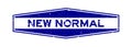 Grunge blue new normal word hexagon rubber stamp on white background