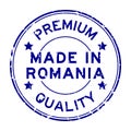 Grunge blue premium quality made in Romania round rubber seal stamp on white background Royalty Free Stock Photo