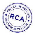 Grunge blue RCA root cause analysis round rubber seal stamp on white background
