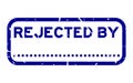 Grunge blue rejected by with dot for signature square rubber stamp on white background Royalty Free Stock Photo