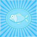 Grunge Blue Striped Card with Fish Royalty Free Stock Photo