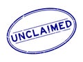 Grunge blue unclaimed word oval rubber stamp on white background