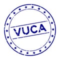 Grunge blue vuca abbreviation of Volatility, uncertainty, complexity and ambiguity word round rubber stamp on white Royalty Free Stock Photo