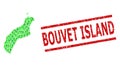 Grunge Bouvet Island Stamp and Green People and Dollar Mosaic Map of Niihau Island