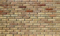 Grunge brick wall with mostly yellow bricks and to a lesser extent also red and brown ones.