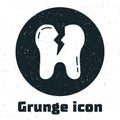 Grunge Broken tooth icon isolated on white background. Dental problem icon. Dental care symbol. Monochrome vintage