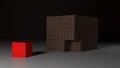 Grunge brown cube with red missing piece