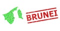 Grunge Brunei Watermark and Green Customers and Dollar Mosaic Map of Brunei