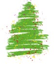 Grunge brush drawing of Christmas tree. Beautiful doodle spruce with color paint blots. Vector illustration