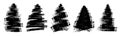 Grunge brush drawing of Christmas tree. Beautiful doodle spruce, ink paint. Vector illustration