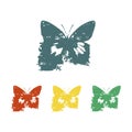 Grunge butterflies on white background coloured. Vector set illustration Royalty Free Stock Photo