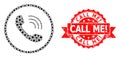 Grunge Call Me! Stamp and Covid Virus Mosaic Telephone Call