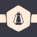 Grunge Camping lantern icon isolated on grey background. Happy Halloween party. Monochrome vintage drawing. Vector