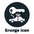 Grunge Car gift icon isolated on white background. Car key prize. Monochrome vintage drawing. Vector