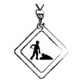 Grunge caution diamond emblem with laborer and shovel
