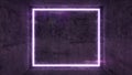 Grunge cement background with purple neon light frame, 3d rendering